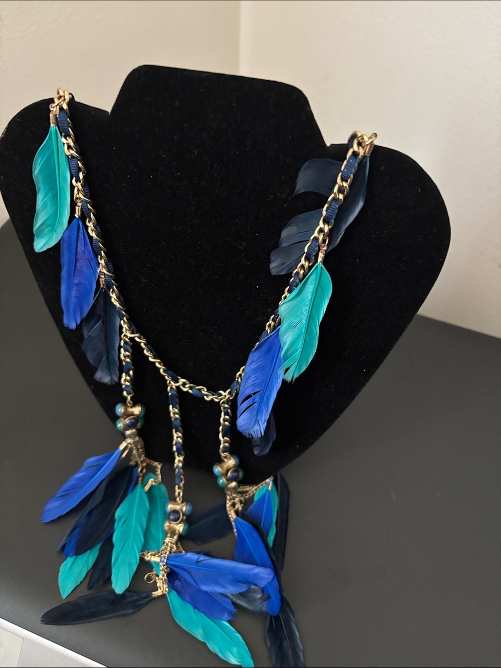 Erica Lyons Blue & Teal Feather Statement Necklace